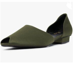 FOWT Olive Green Peep Toe Slip on Satin D'Orsay Comfortable Casual Dress Shoes